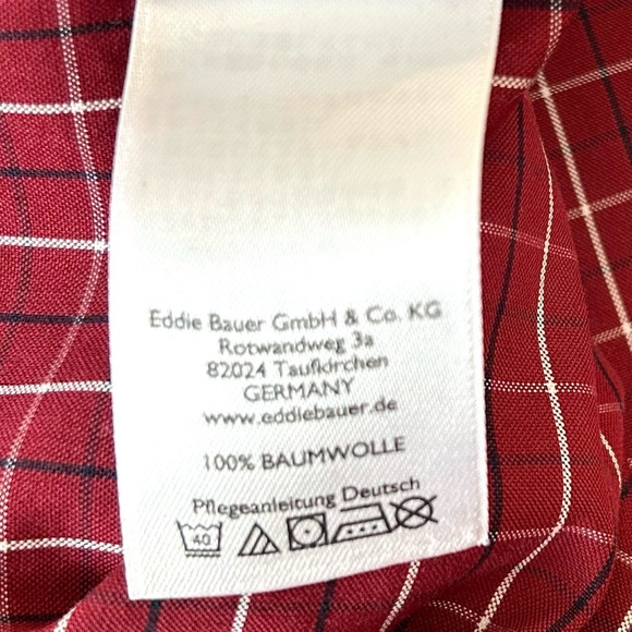 Eddie Bauer Mens Red Plaid Checkered Long Sleeve Button Up Dress Shirt L Cotton - Picture 13 of 13